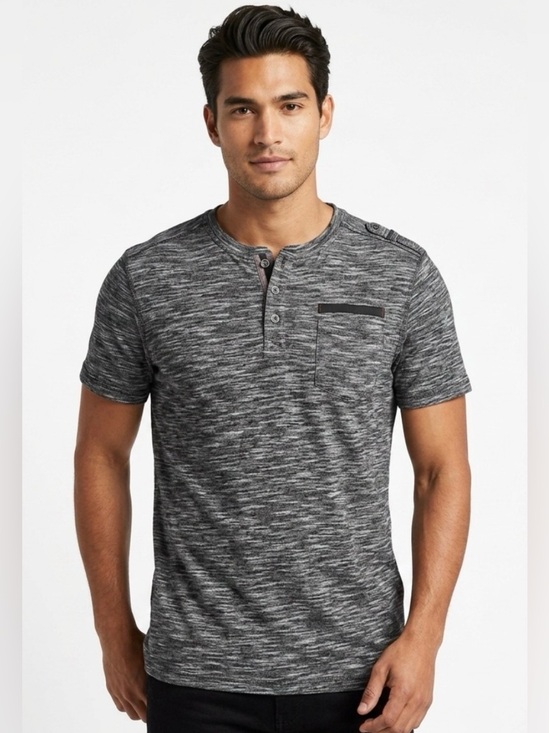 Paper Denim & Cloth Other - Paper Denim & Cloth Heathered Gray Short-Sleeve Henley Pocket Tee Men’s Size L